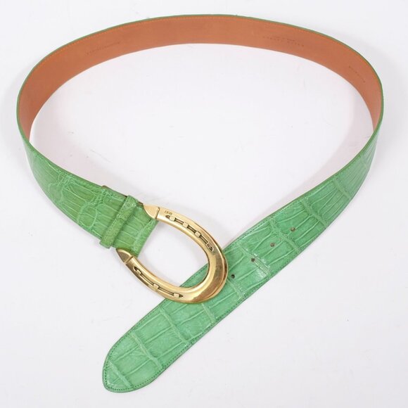 Ralph Lauren Collection Belt sz M alligator green gold horseshoe buckle main image 4